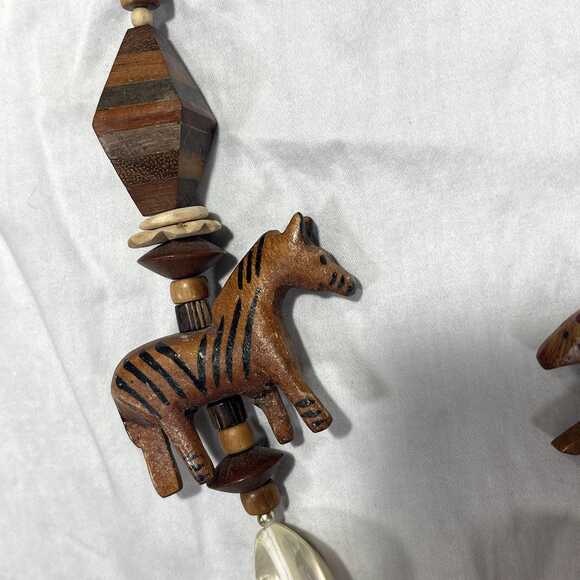 Handmade Wood Animal Necklace: Safari Tribal Boho Statement Jewelry - Picture 3 of 7